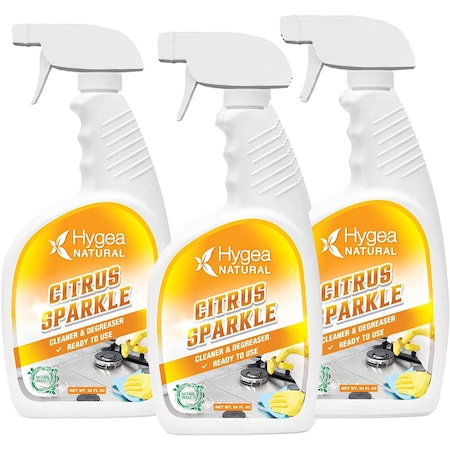 Hygea Natural Citrus Sparkle  Natural Cleaner and Degreaser Ready to use 24oz Spray 3 pack HN-3004-3